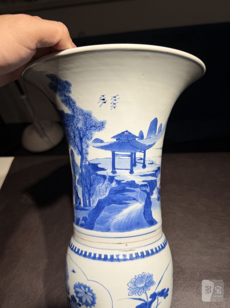 清康熙 青花山水人物故事图花觚 - 图10